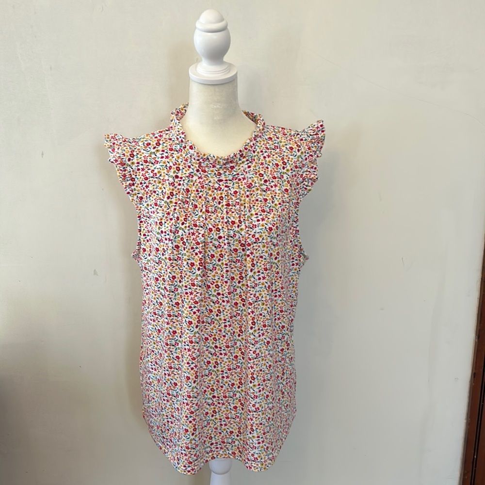 Adrianna Papell floral ruffle cap sleeve blouse  Size XL EUC